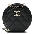 Chanel Caviar Quilted Round Coco Clutch With Chain Black