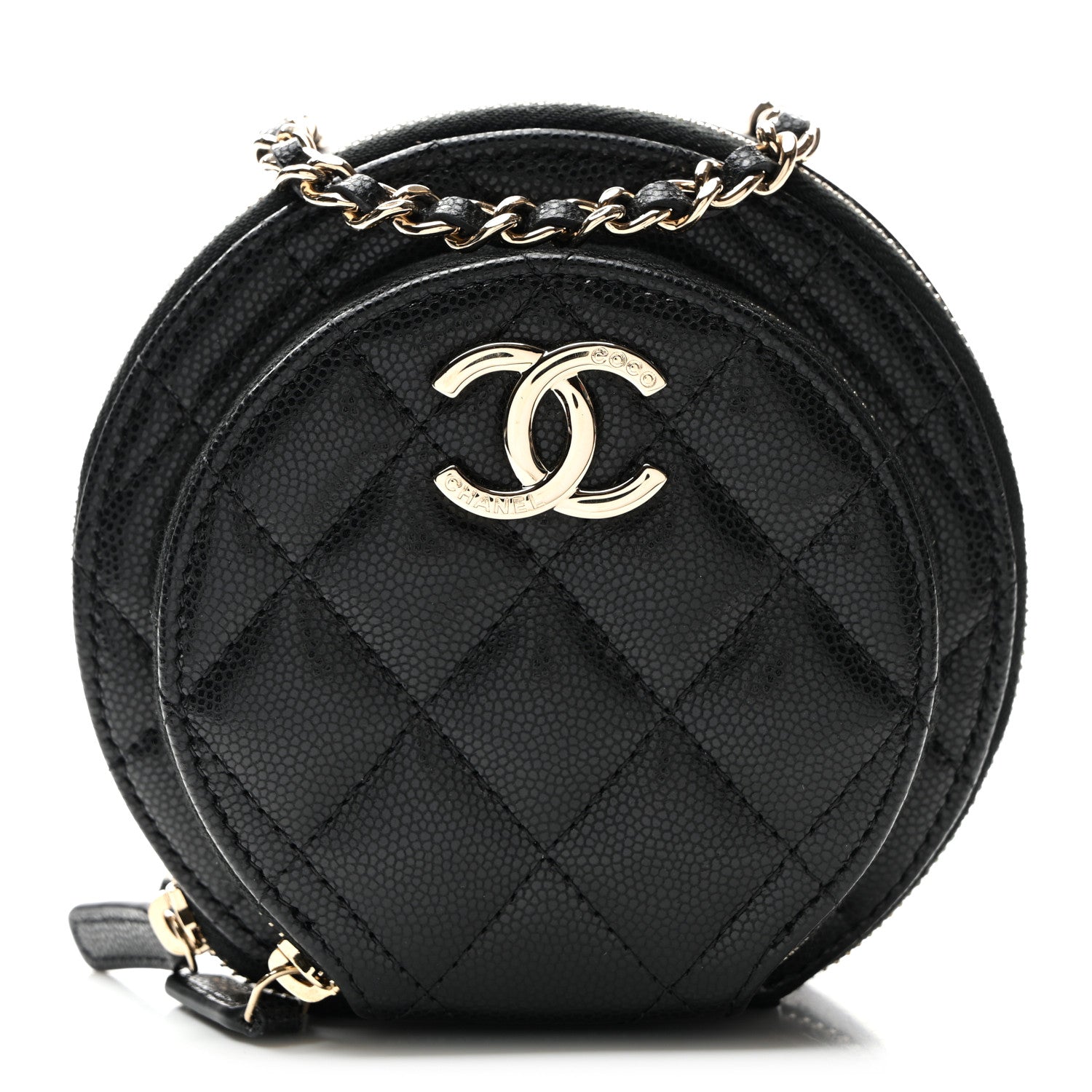 Chanel Caviar Quilted Round Coco Clutch With Chain Black