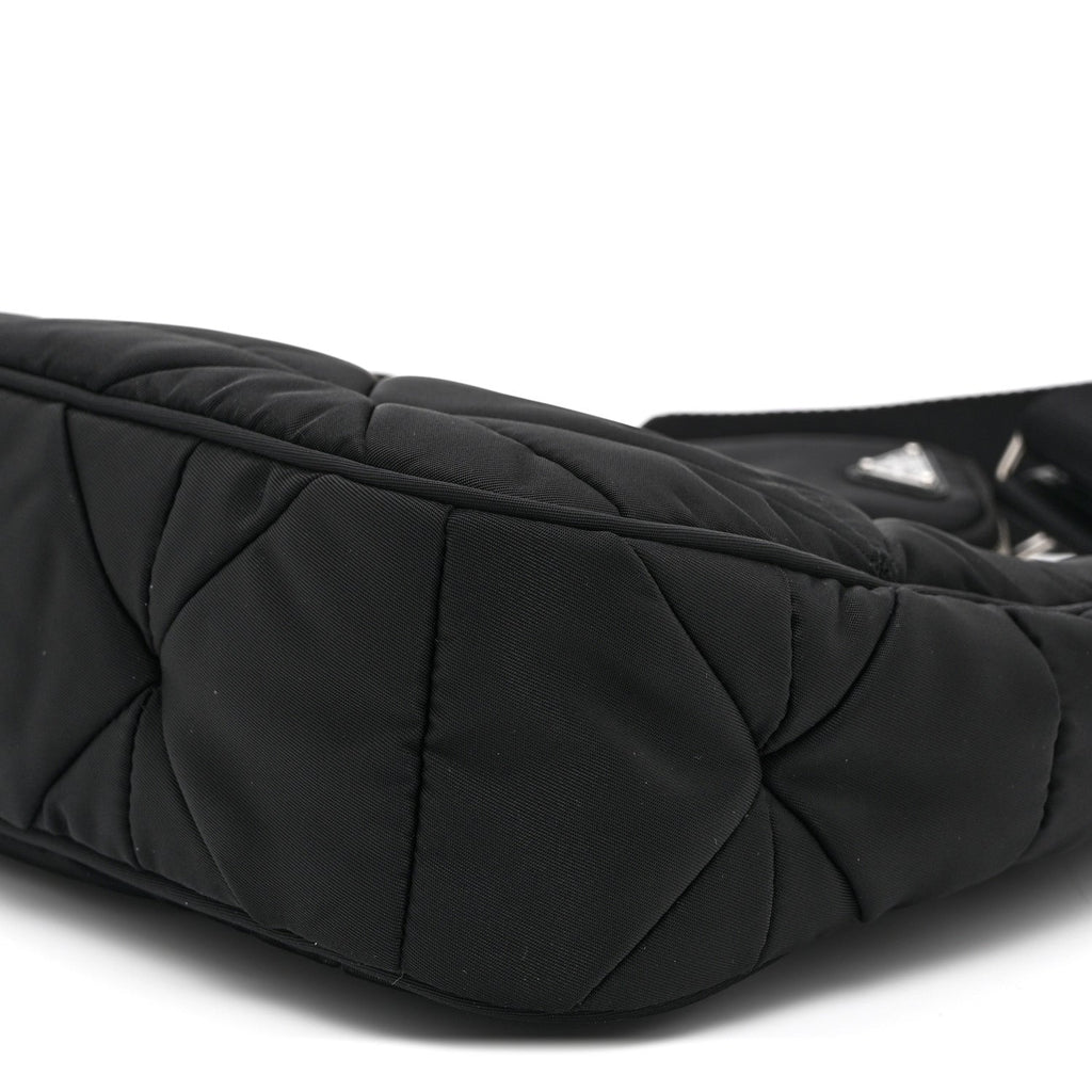 Prada Re-Nylon Triangle Padded Patchwork Shoulder Bag Black