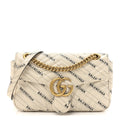 Gucci X BALENCIAGA Calfskin Matelasse Logo Print Small GG Marmont Shoulder Bag White