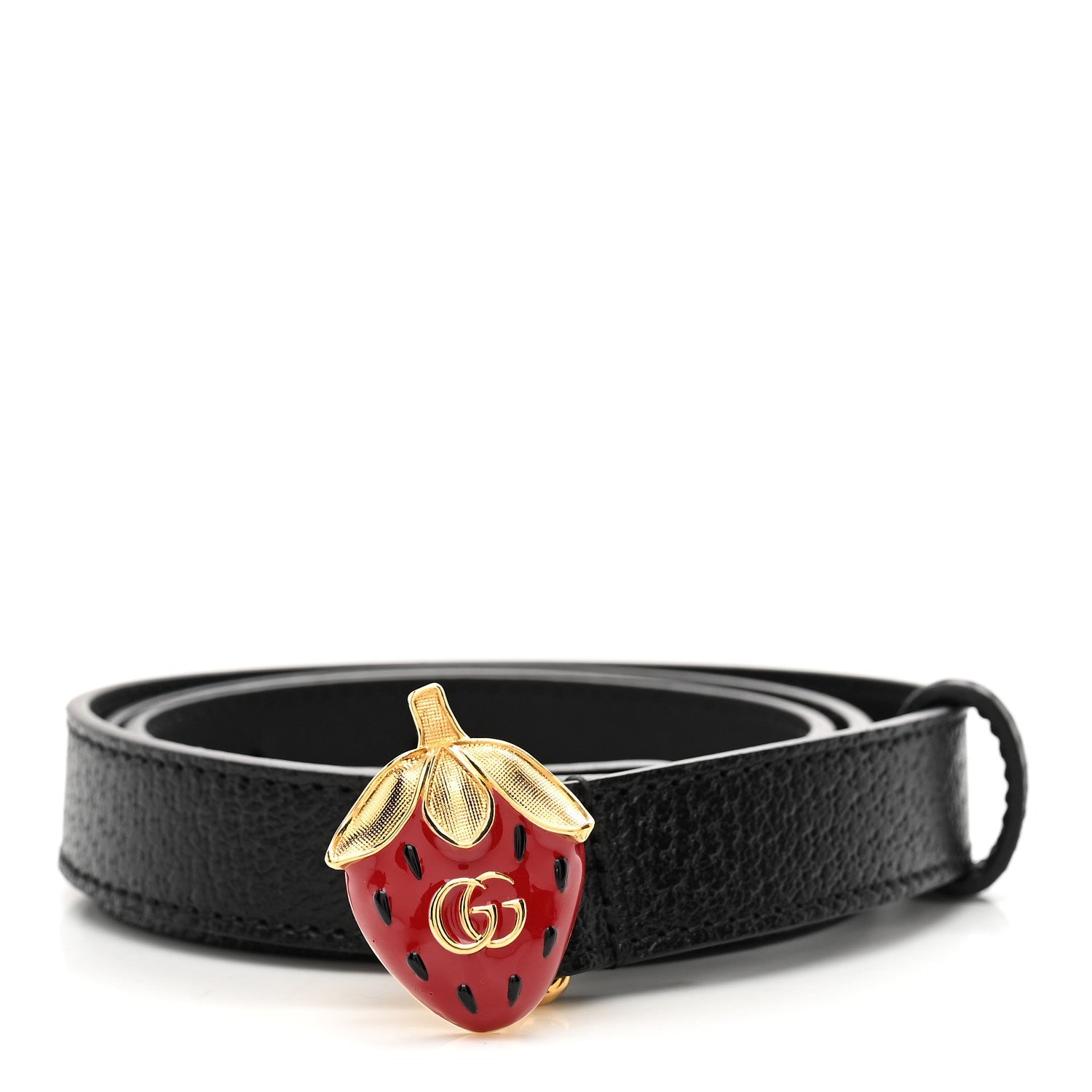 Gucci Calfskin Strawberry Buckle Thin Belt  80 32 Black