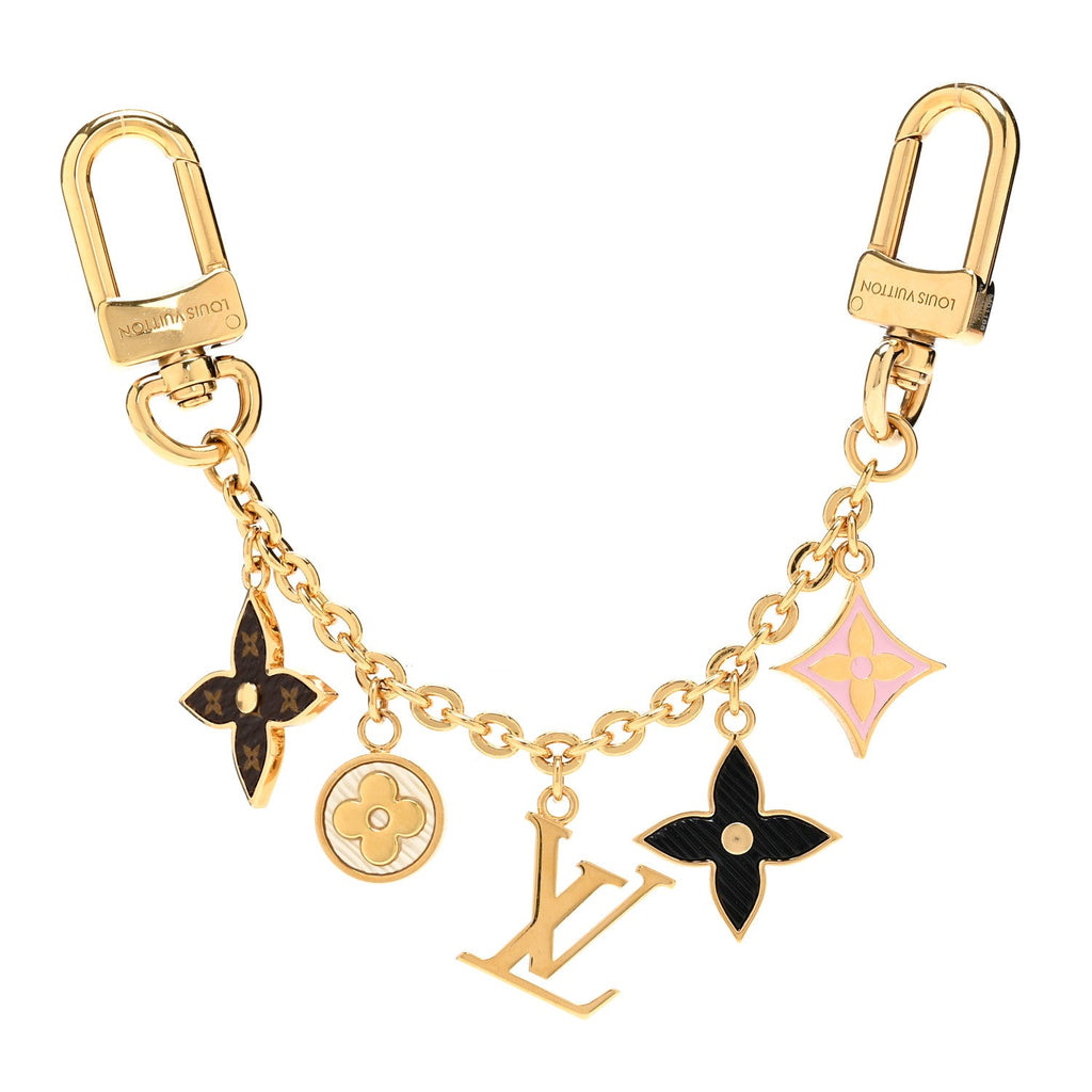 Louis Vuitton Brass Enamel Fleur De Monogram Bag Charm Chain Gold