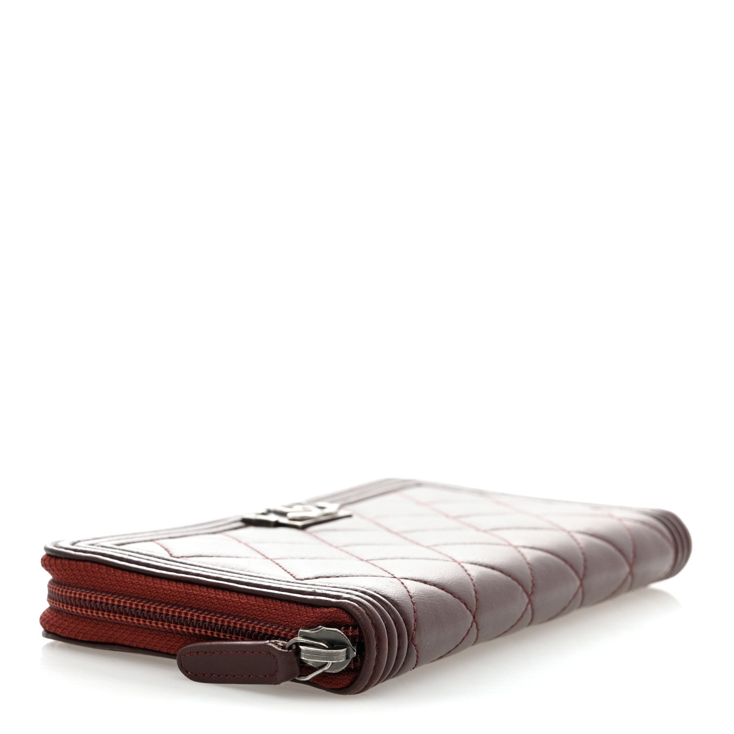 Lambskin Quilted Boy Zip Around Wallet Burgundy