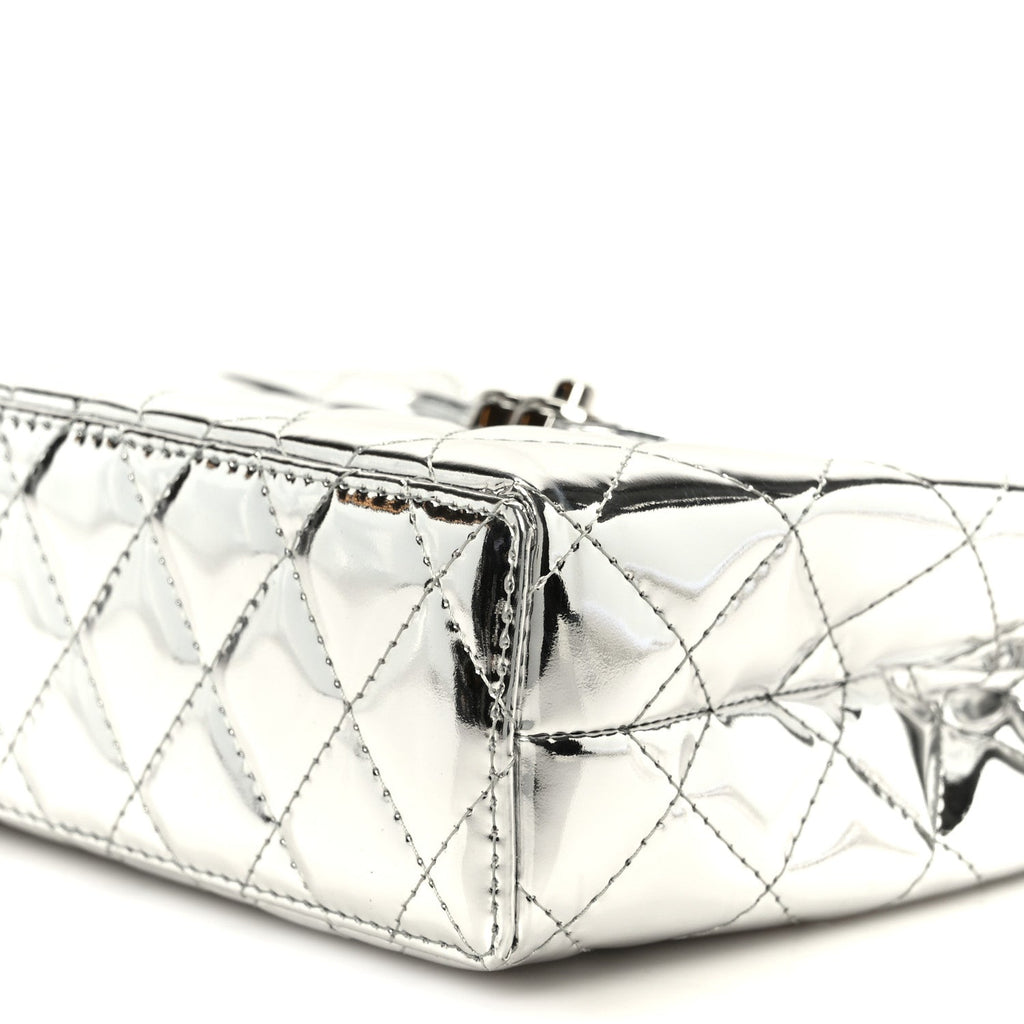 Chanel Mirror Calfskin Metallic Calfskin Quilted Nano Kelly Shopper Silvery