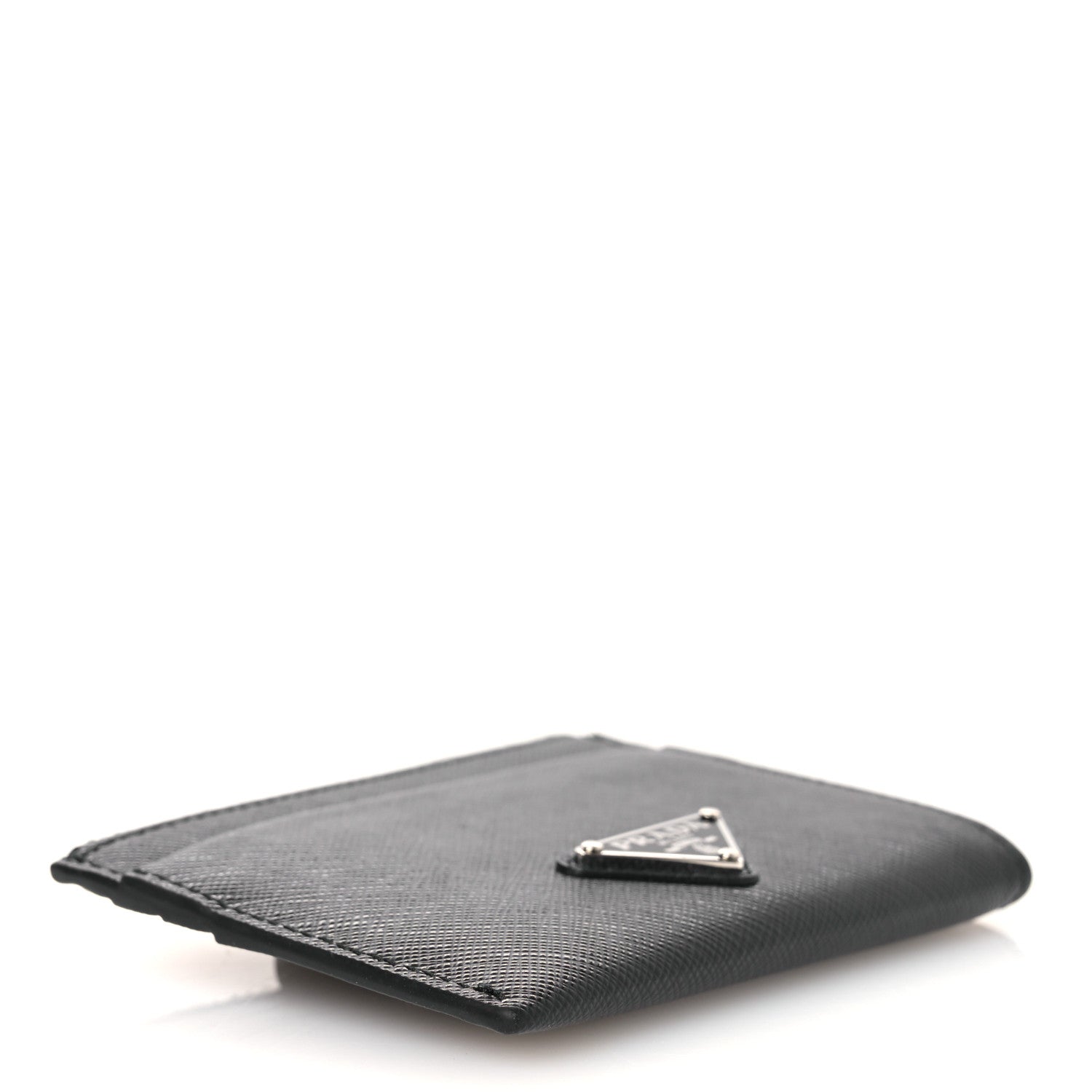 Prada Saffiano Triangle Zip Card Holder Black