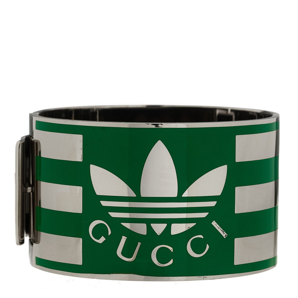 Gucci X ADIDAS Metal Enamel Cuff Bracelet S Silver Green