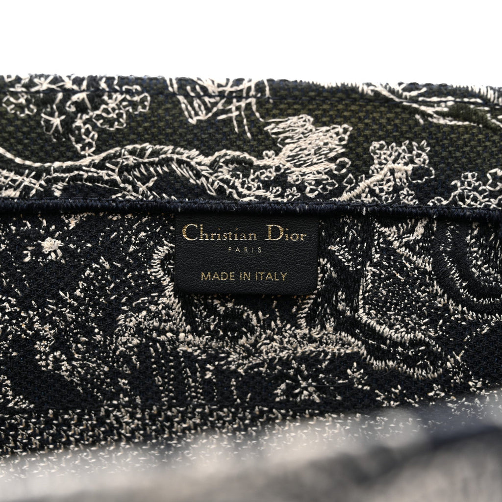 Christian Dior Canvas Embroidered Medium Toile De Jouy Reverse Book Tote Blue