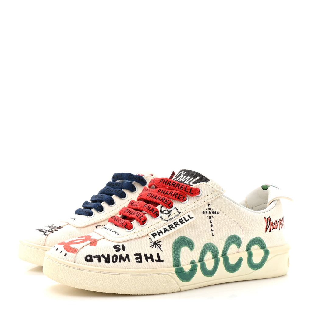 Chanel x Pharrell Williams Canvas Womens Sneakers 35 White Multicolor