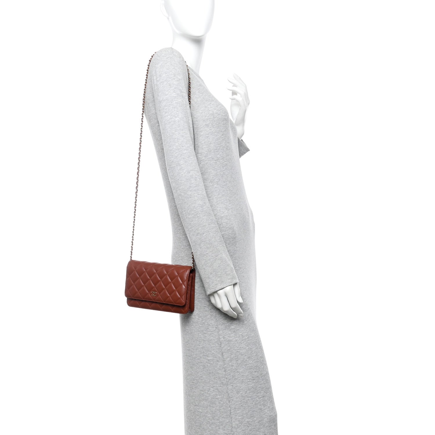 Chanel Lambskin Quilted Wallet On Chain WOC Brown