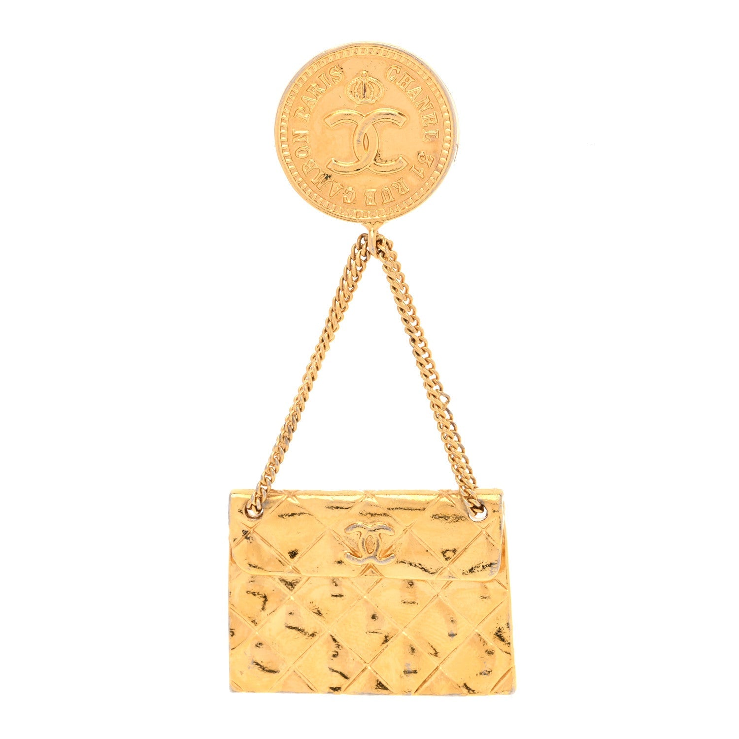 Metal CC Flap Bag Brooch Gold Gold