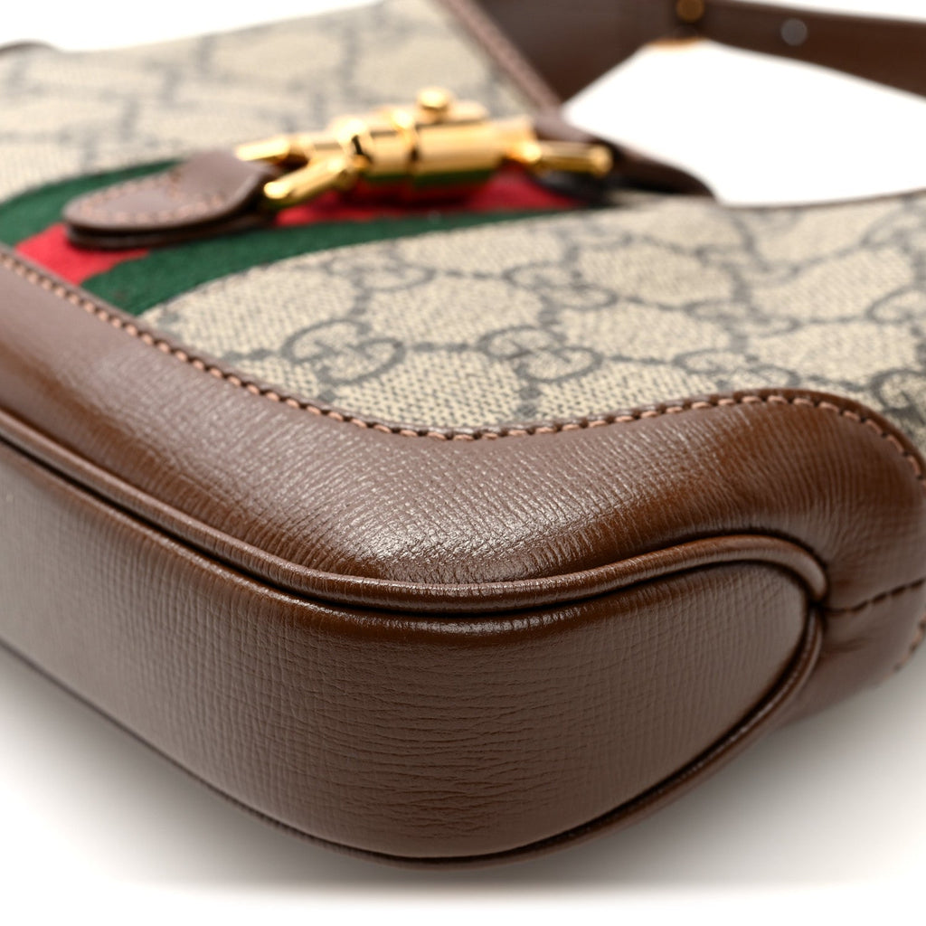 Gucci GG Supreme Monogram Azalea Calfskin Web Mini Jackie 1961 Hobo Beige Ebony Brown Sugar