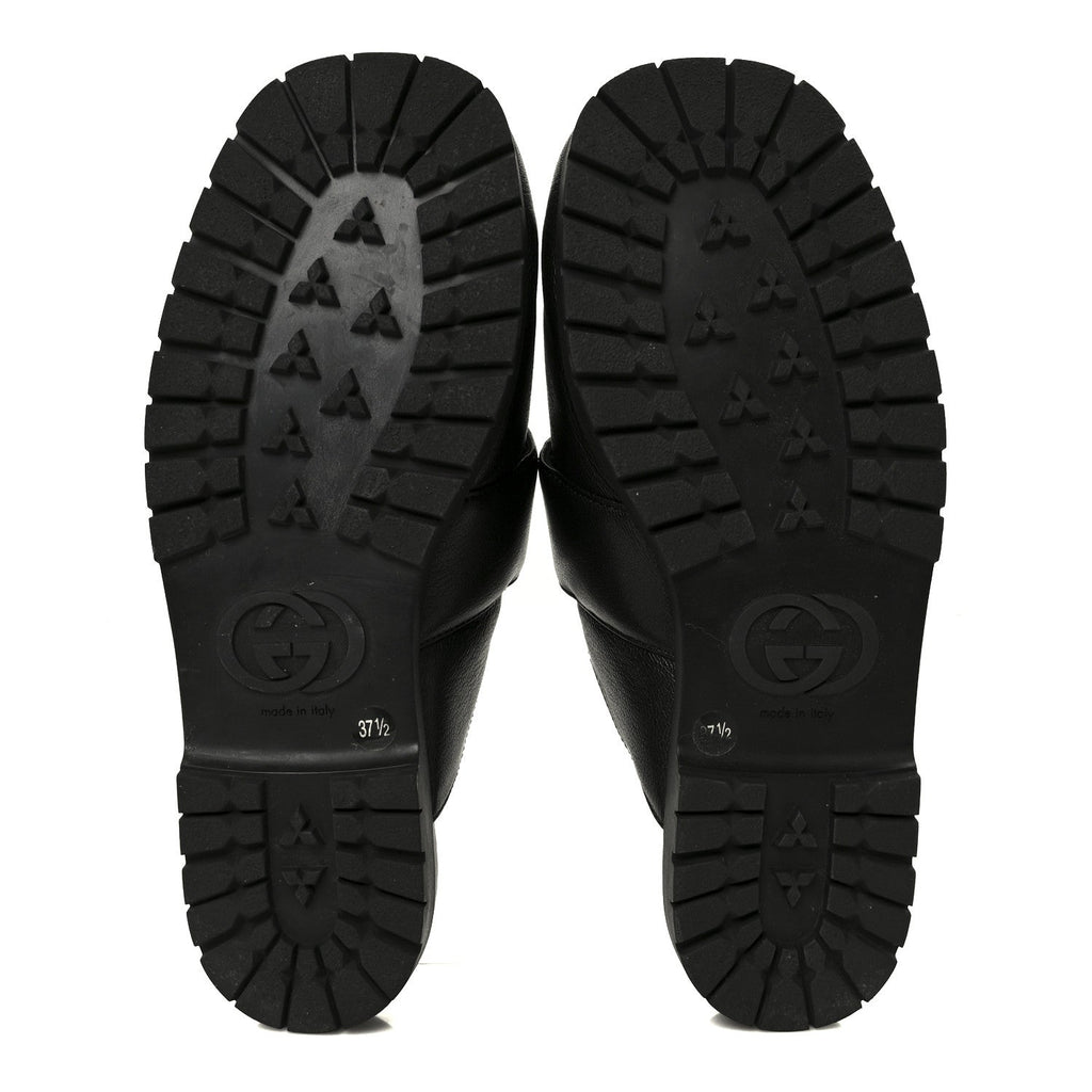 Gucci Goatskin Auroville Horsebit Mules 37.5 Black