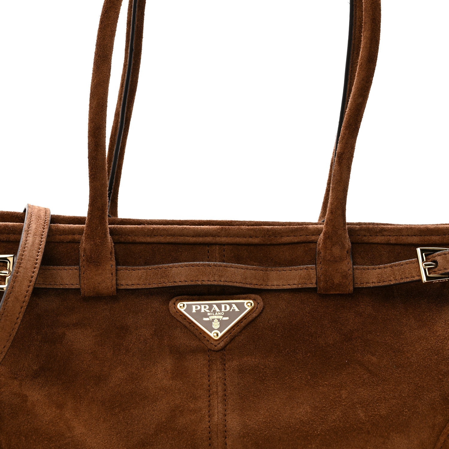 Prada Suede Triangle Medium Bonnie Shoulder Bag Cacao