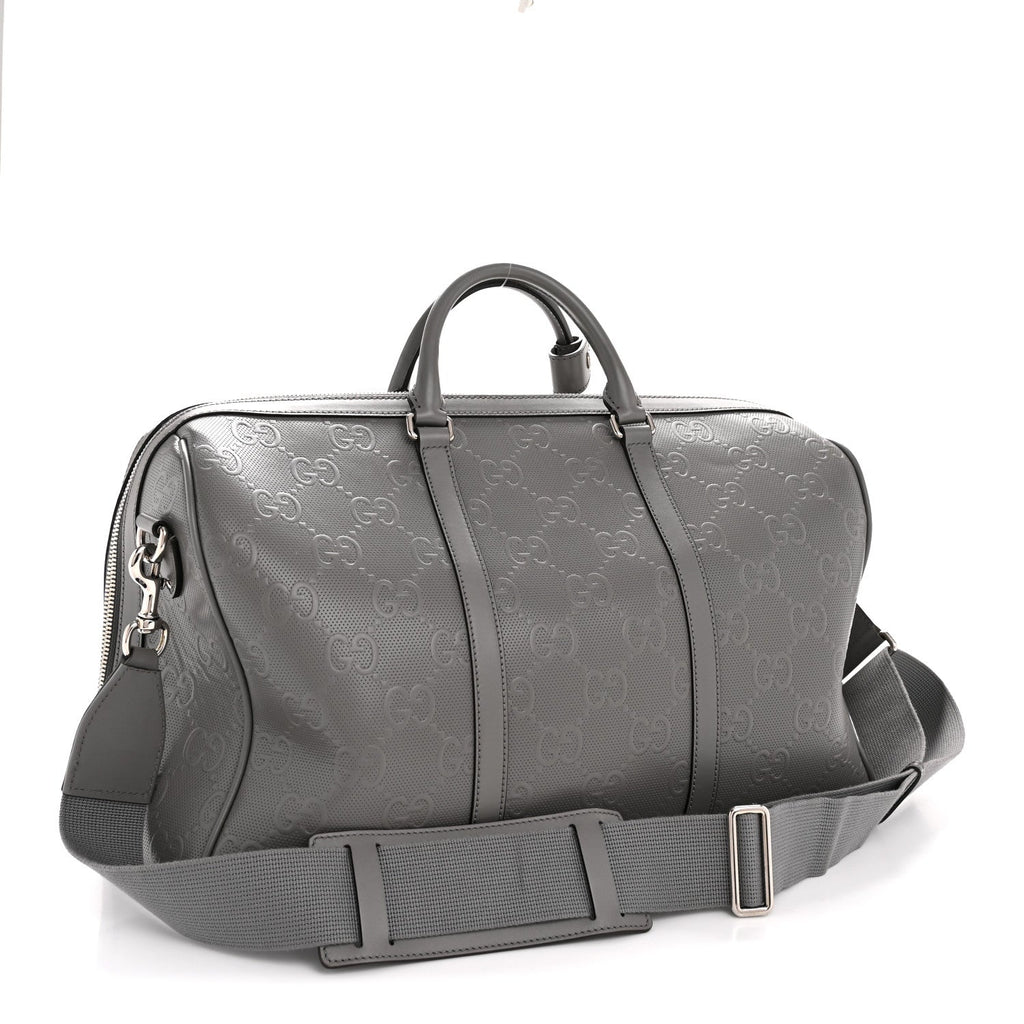 Gucci Calfskin GG Tennis Embossed Duffle Bag Grey