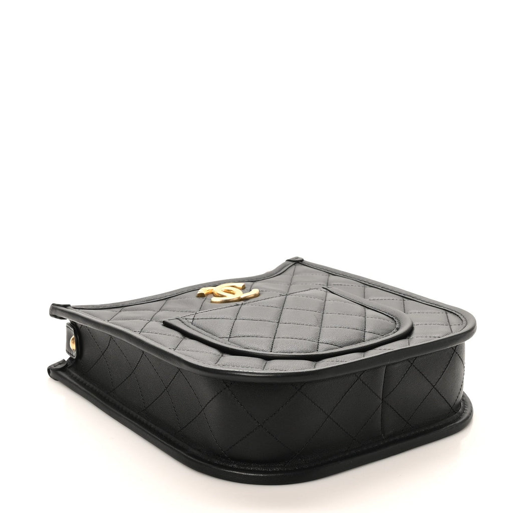 Chanel Calfskin Quilted CC Hobo Handbag Black