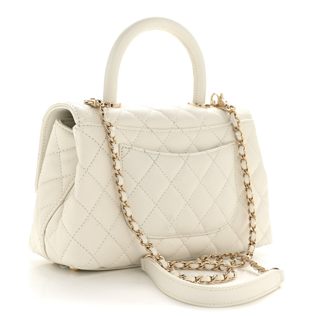 Chanel Caviar Quilted Mini Coco Handle Flap White