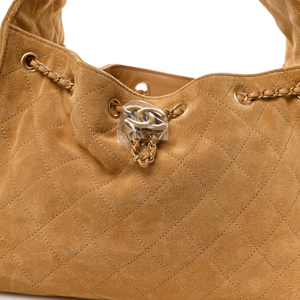 Chanel Suede Quilted Small Chanel 25 Handbag Beige