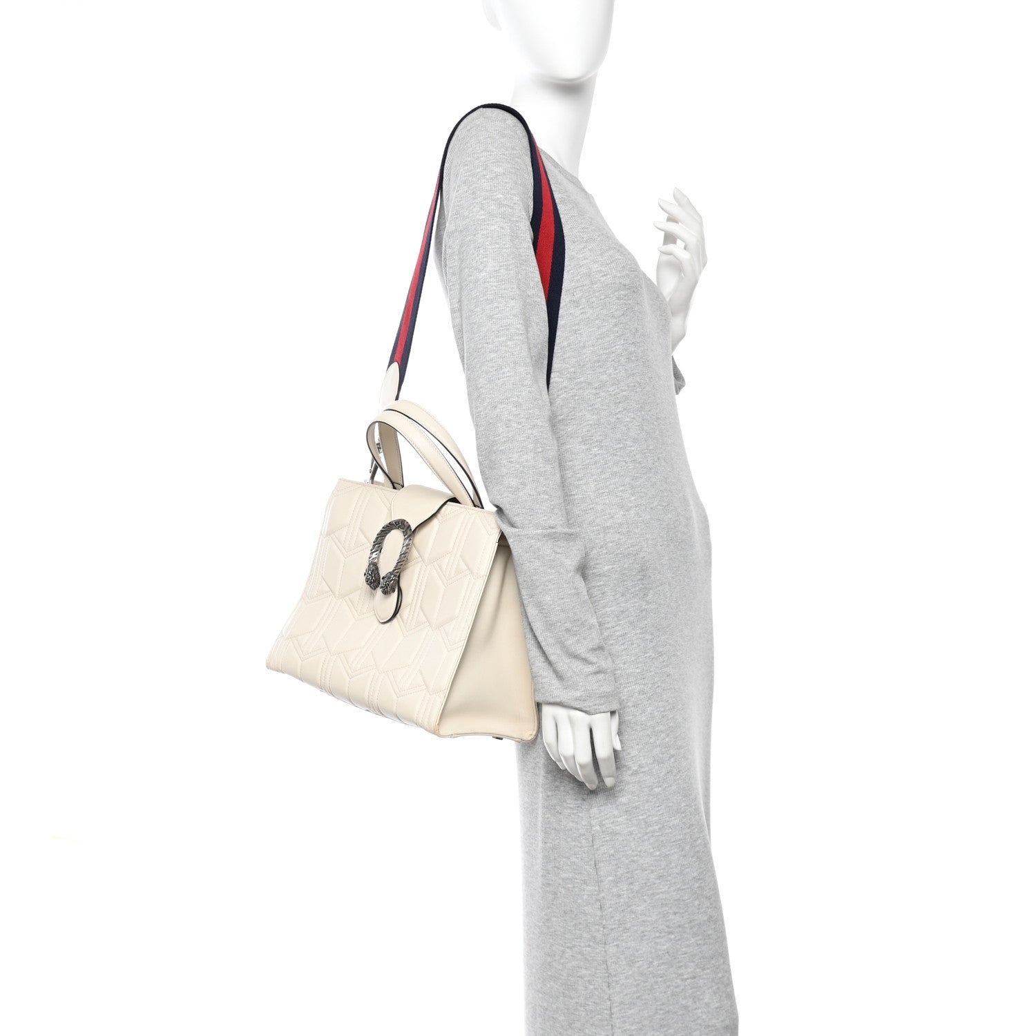 Gucci Cafskin Web Quilted Large Dionysus Tote Bag White