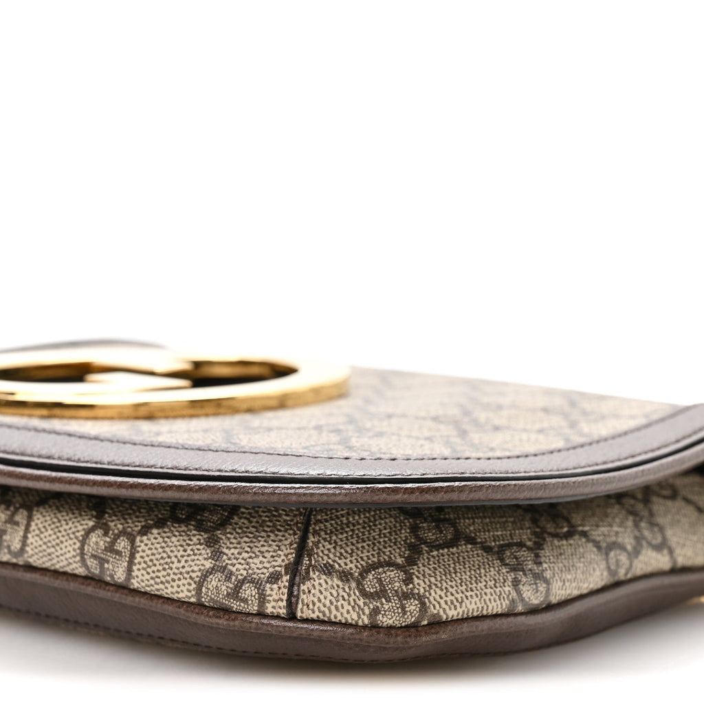 Gucci GG Supreme Monogram Textured Dollar Calfskin Blondie Chain Shoulder Flap Bag Beige Ebony New Acero