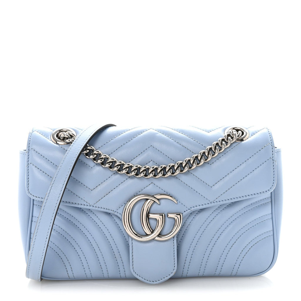 Gucci Calfskin Matelasse Small GG Marmont Shoulder Bag Porcelain Light Blue