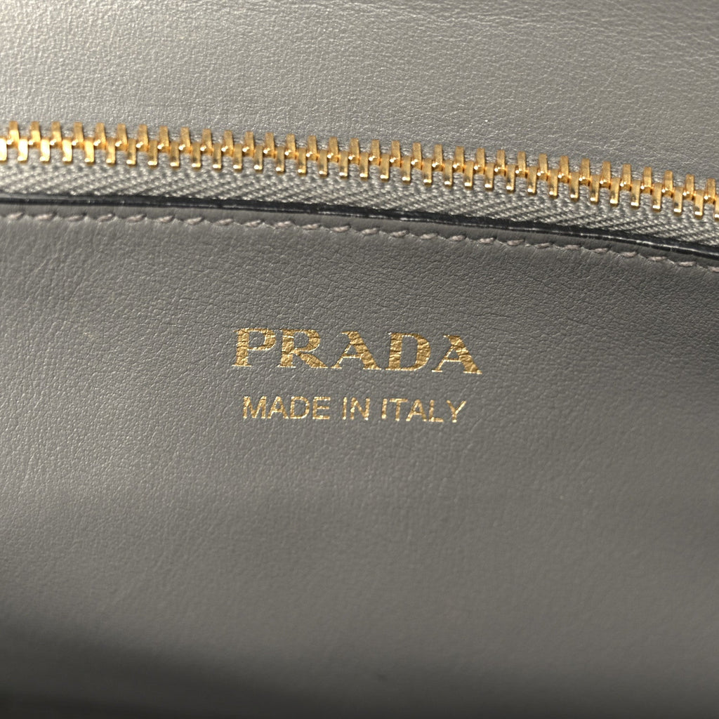 Prada Saffiano Cuir Calfskin Medium Monochrome Top Handle Tote Ardesia