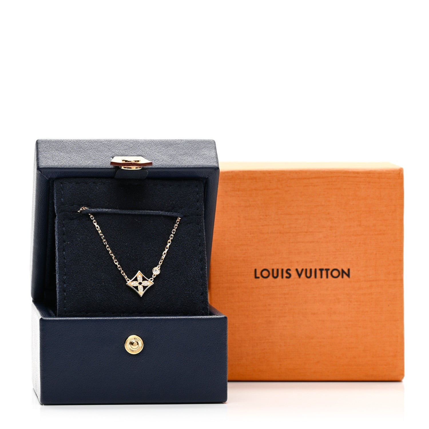 Louis Vuitton 18K Yellow Gold Diamond Idylle Blossom Pendant Pave Necklace