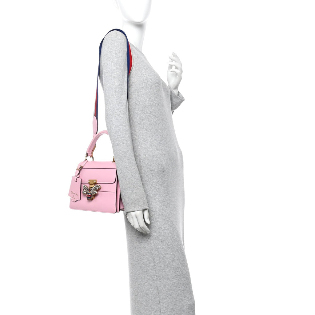 Gucci Calfskin Sylvie Web Small Queen Margaret Top Handle Bag Sugar Pink