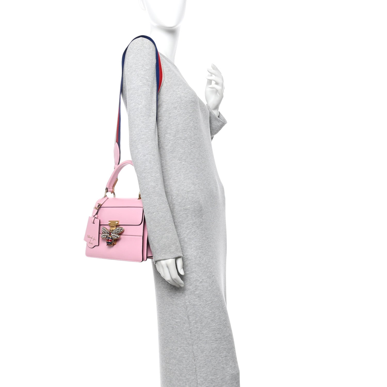 Gucci Calfskin Sylvie Web Small Queen Margaret Top Handle Bag Sugar Pink
