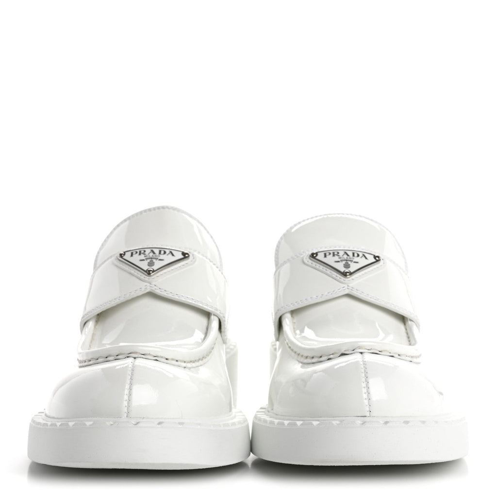 Prada Vernice Triangle 50mm Loafers 39.5 White