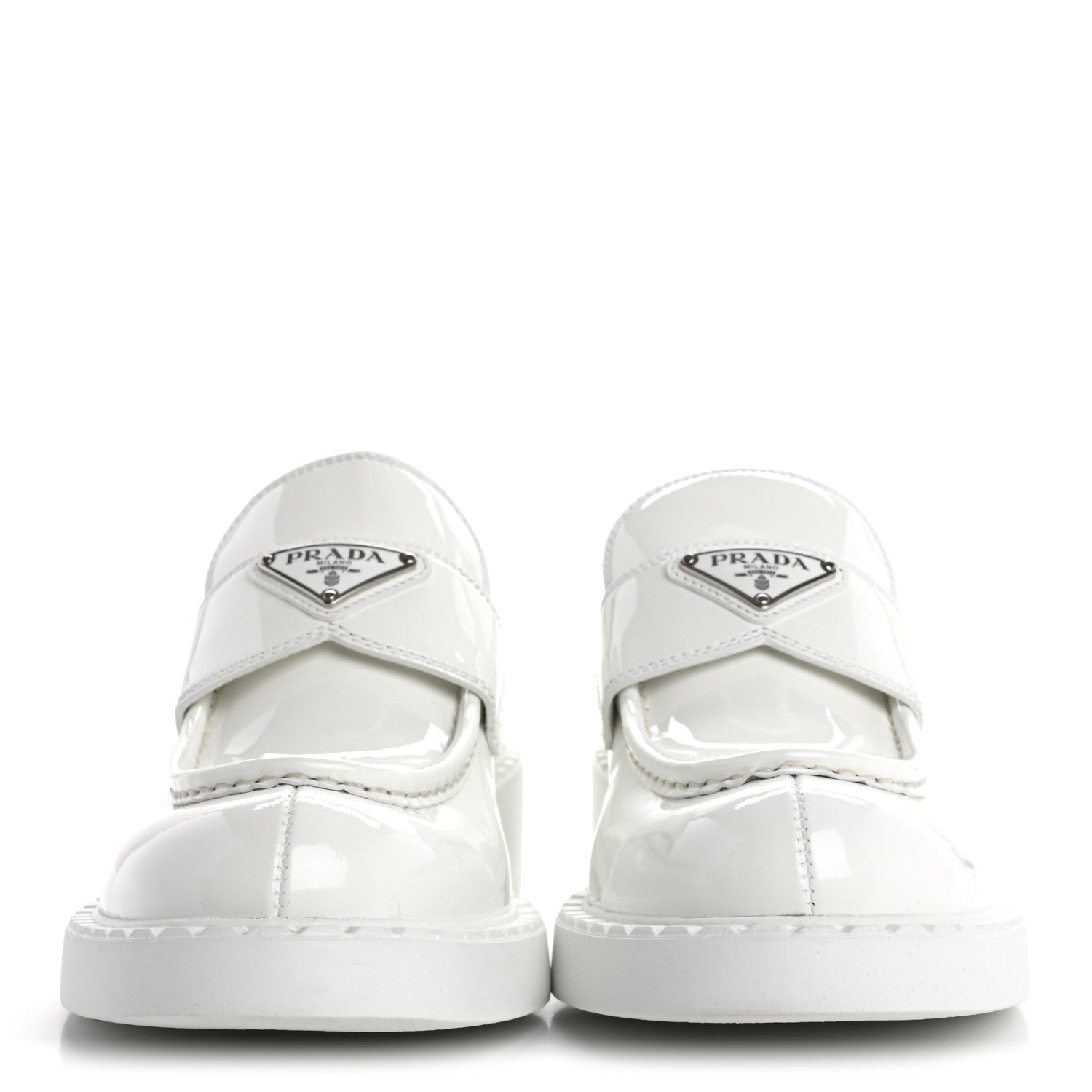 Prada Vernice Triangle 50mm Loafers 39.5 White