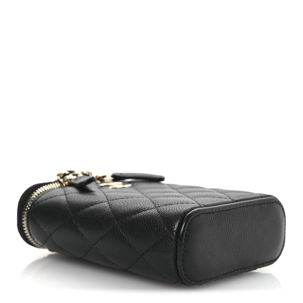 Chanel Caviar Quilted Small Vertical Coco Beauty Vanity Case With Chain Black