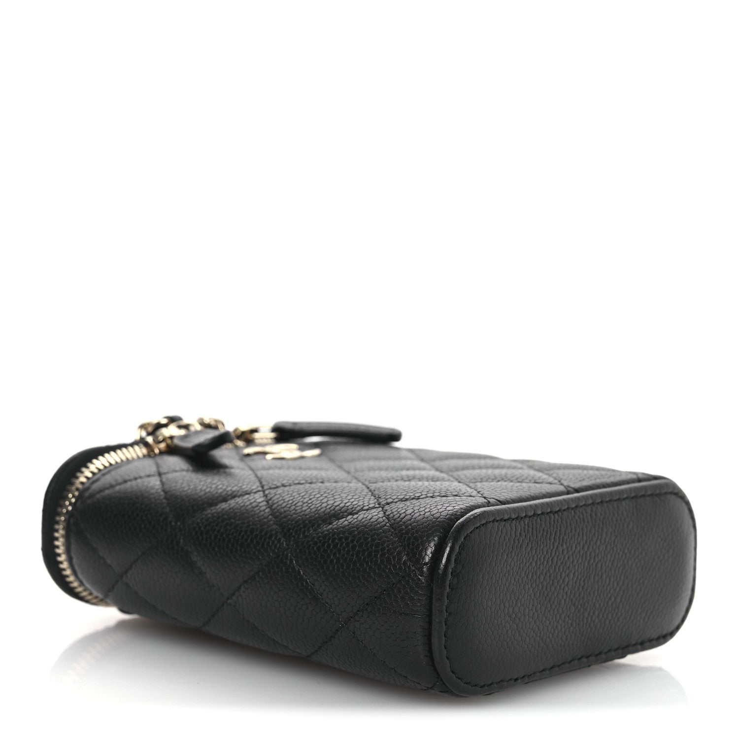 Chanel Caviar Quilted Small Vertical Coco Beauty Vanity Case With Chain Black