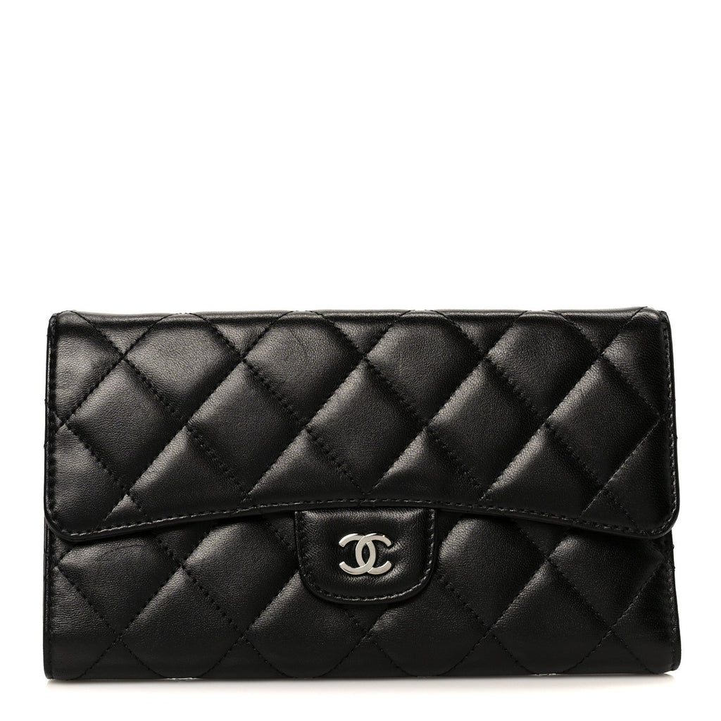 Lambskin Quilted Large Flap Wallet Black