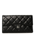 Lambskin Quilted Large Flap Wallet Black