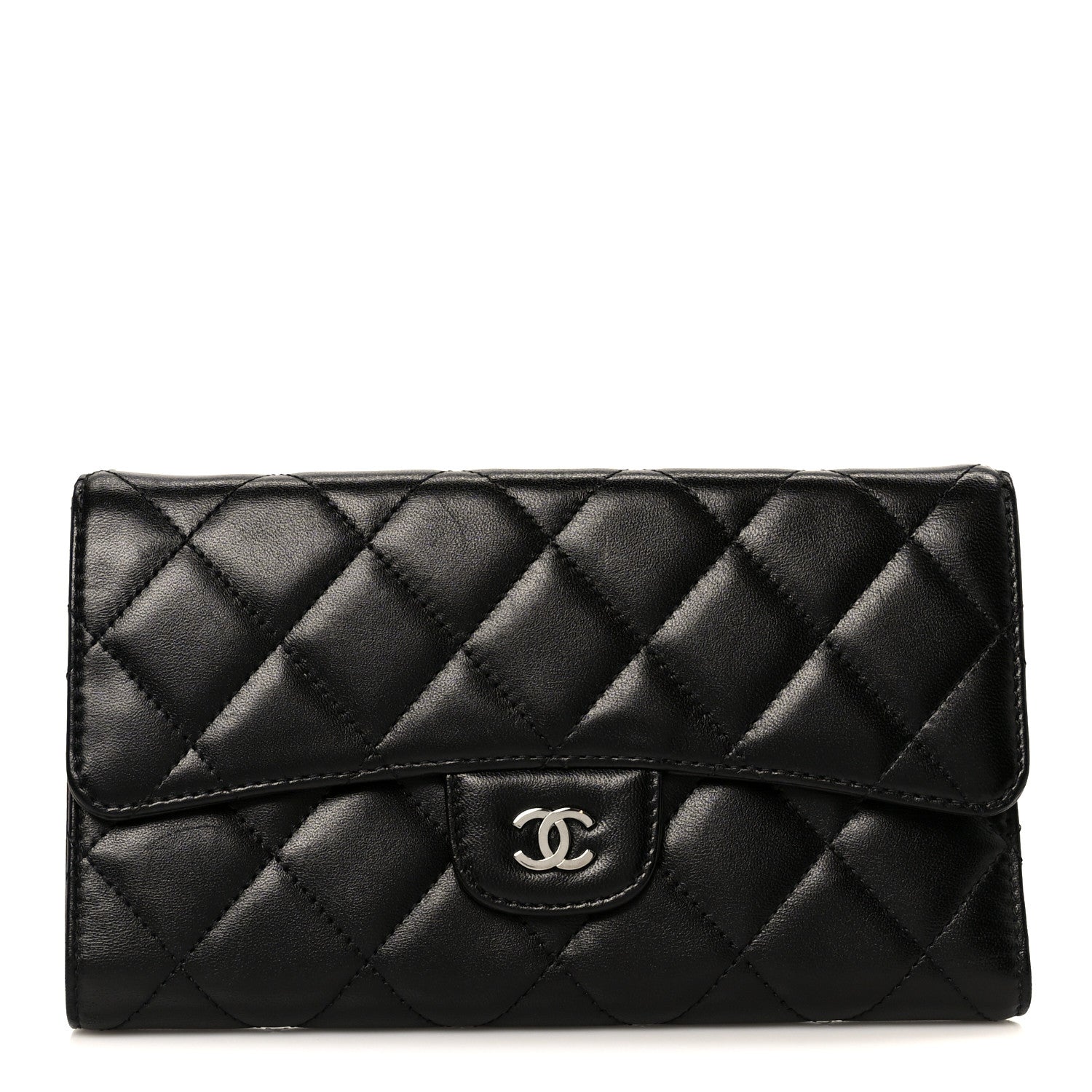 Lambskin Quilted Large Flap Wallet Black