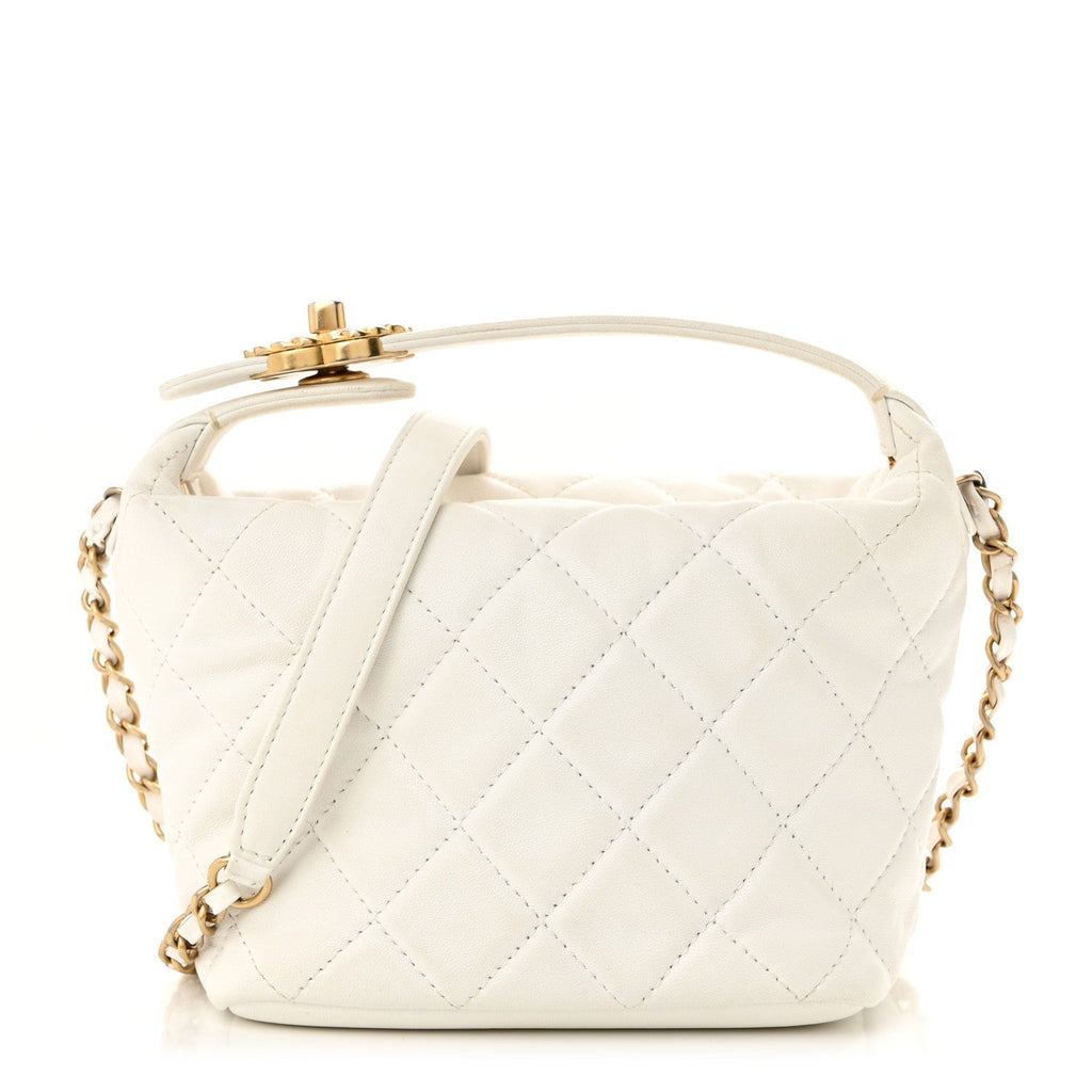 Chanel Lambskin Quilted Small Perfect Meeting Hobo White