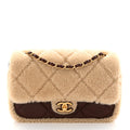 Chanel Shearling Lambskin Quilted Furry Coco Flap Dark Brown Beige