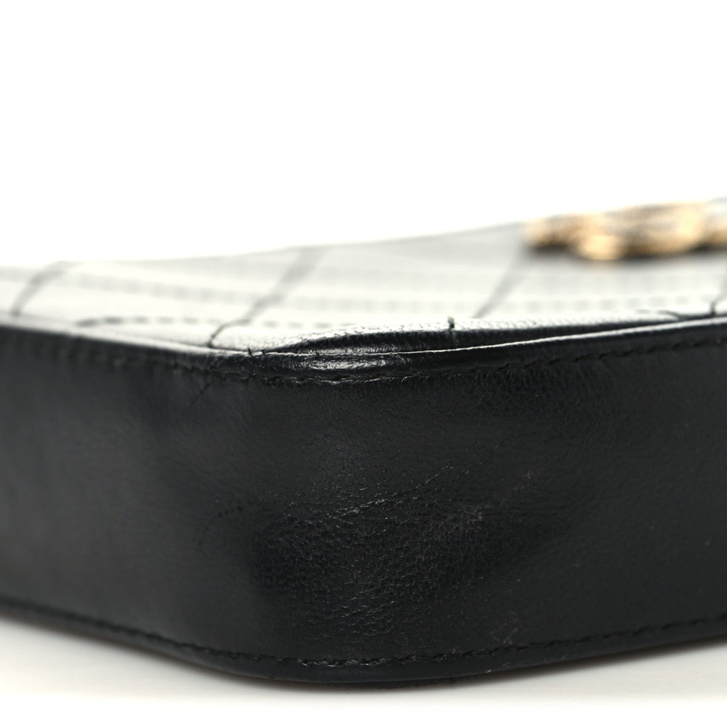 Chanel Goatskin Enamel Quilted Small Clutch With Chain Black