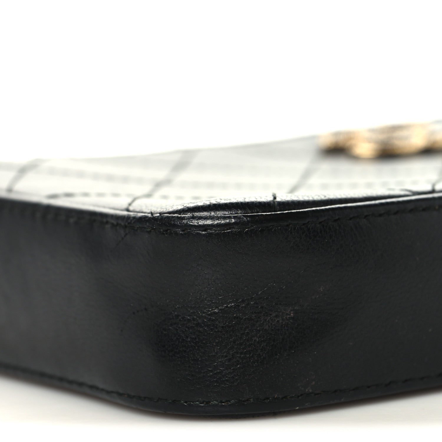 Chanel Goatskin Enamel Quilted Small Clutch With Chain Black