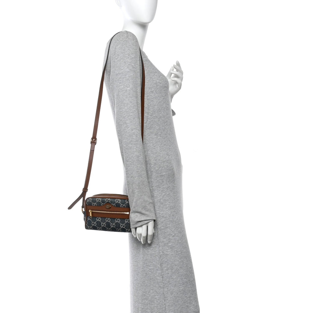 Gucci New Denim GG Monogram Dollar Calfskin Mini Ophidia Shoulder Bag Blue Tea Cuir Epilog