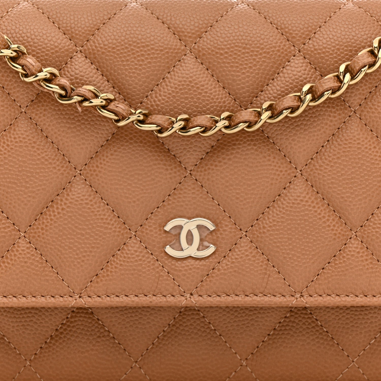 Chanel Caviar Quilted Wallet on Chain WOC Dark Beige