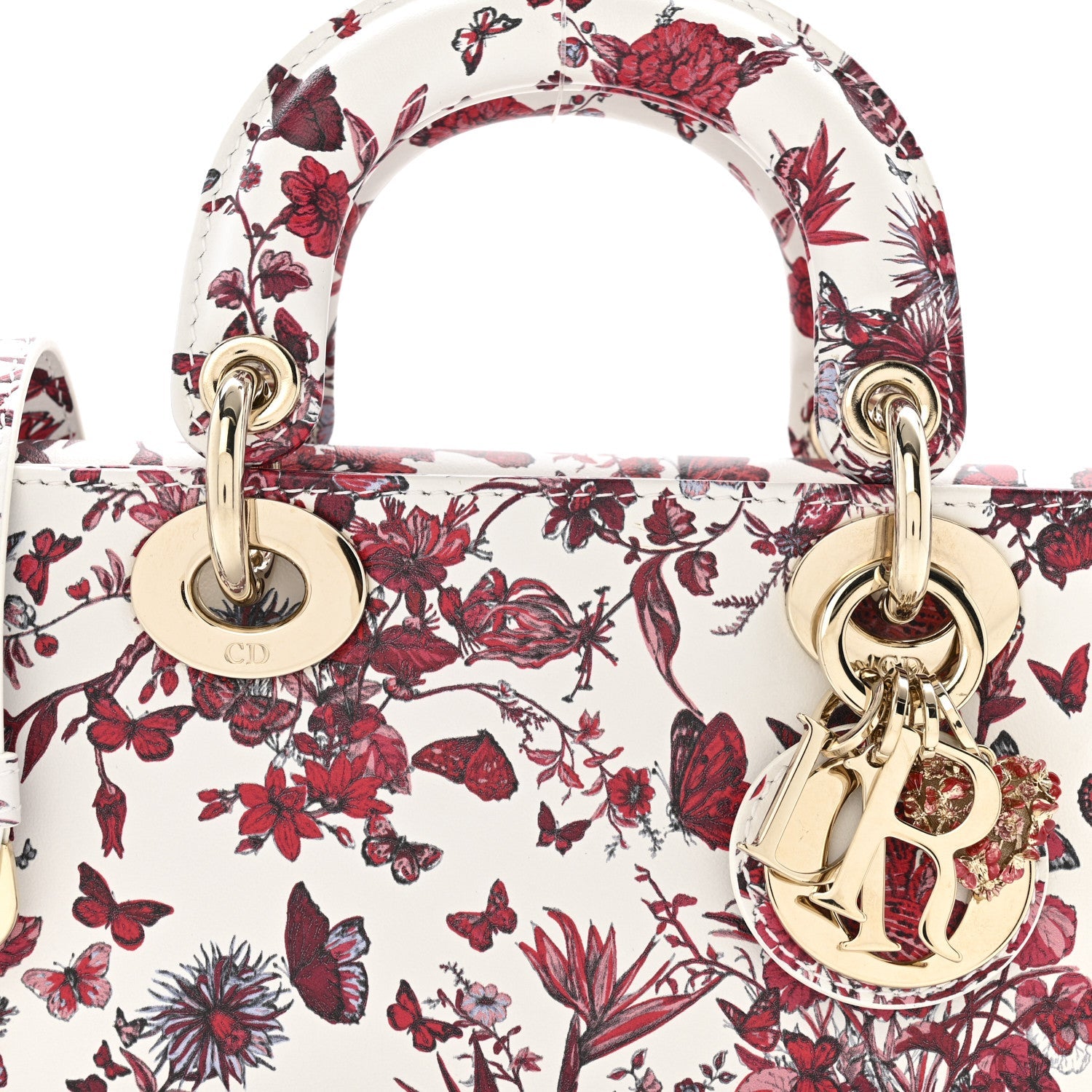 Christian Dior Calfskin Le Coeur Des Papillons Small Lady D-Joy White