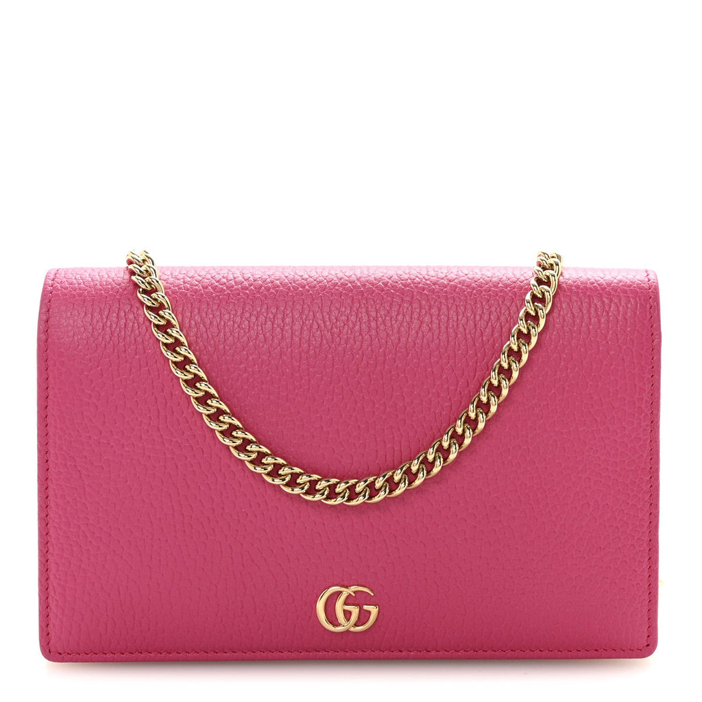 Gucci Dollar Calfskin Mini GG Marmont Chain Wallet Box Pink