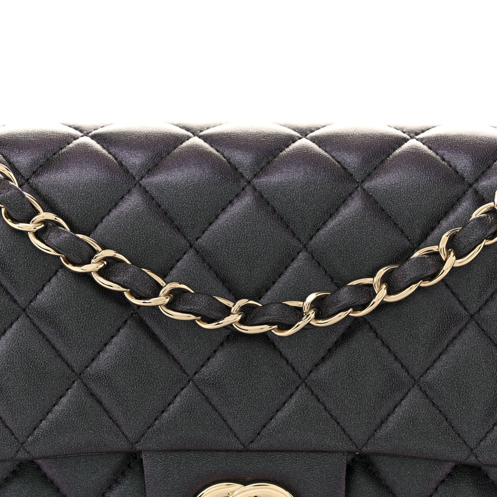 Chanel Iridescent Lambskin Quilted Medium Double Flap Black