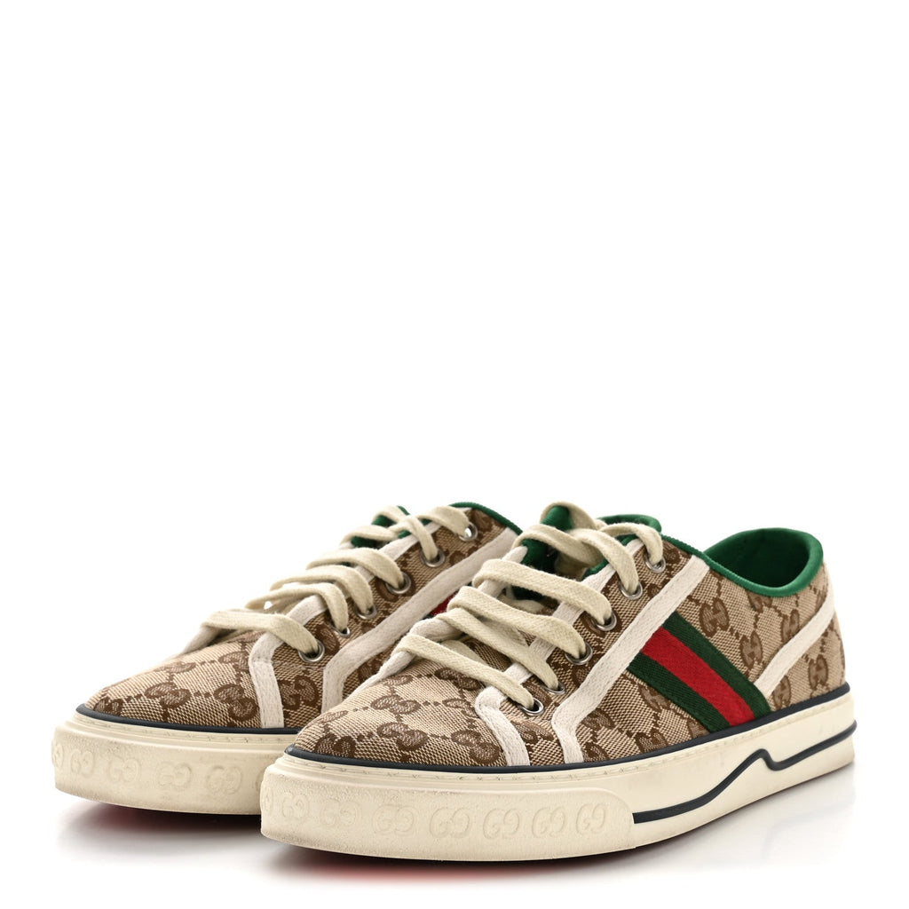 Gucci GG Monogram Web Womens 1977 Tennis Sneakers 40 Beige Ebony Mystic White