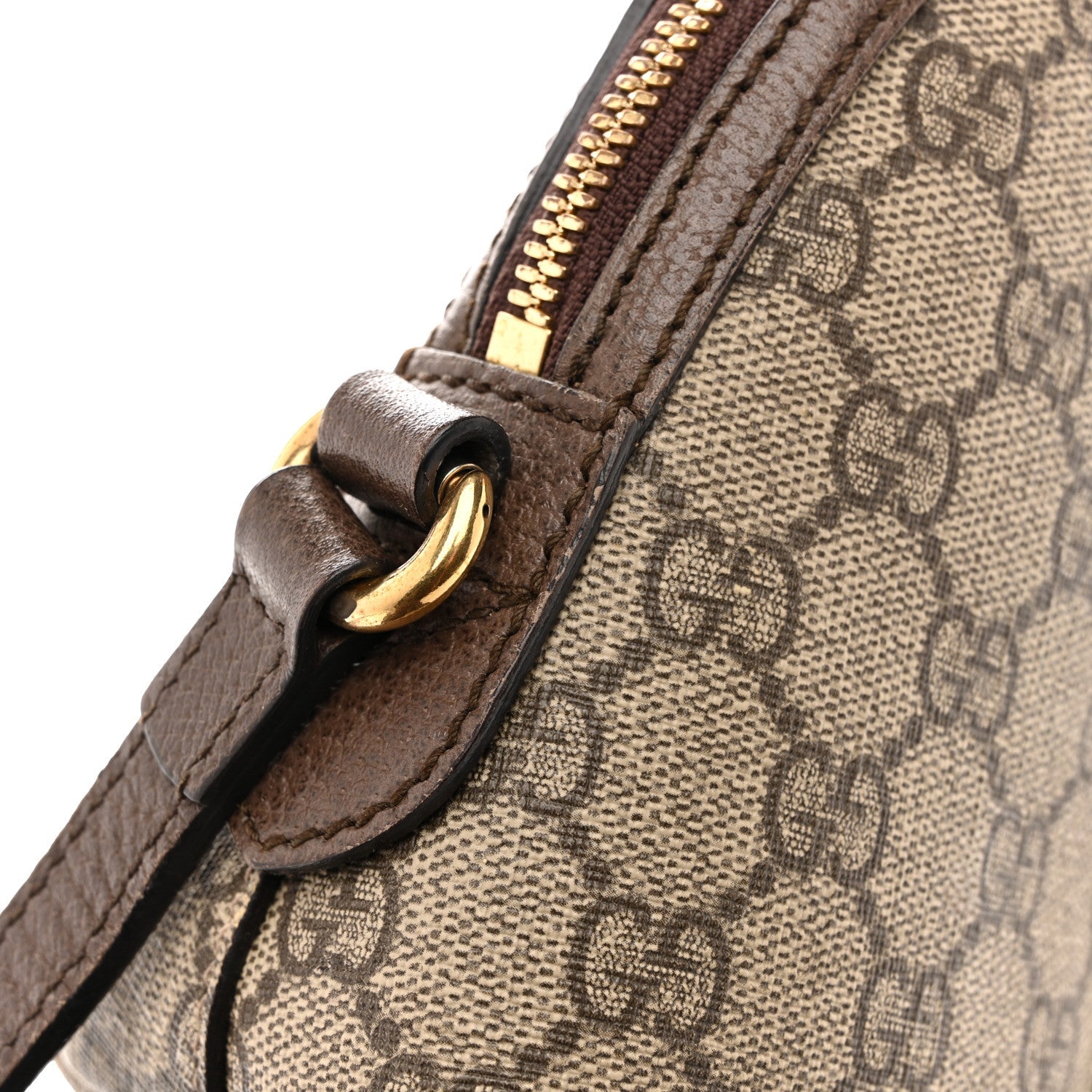 Gucci GG Supreme Monogram Textured Dollar Calfskin Web Small Ophidia Dome Shoulder Bag Beige Ebony New Acero