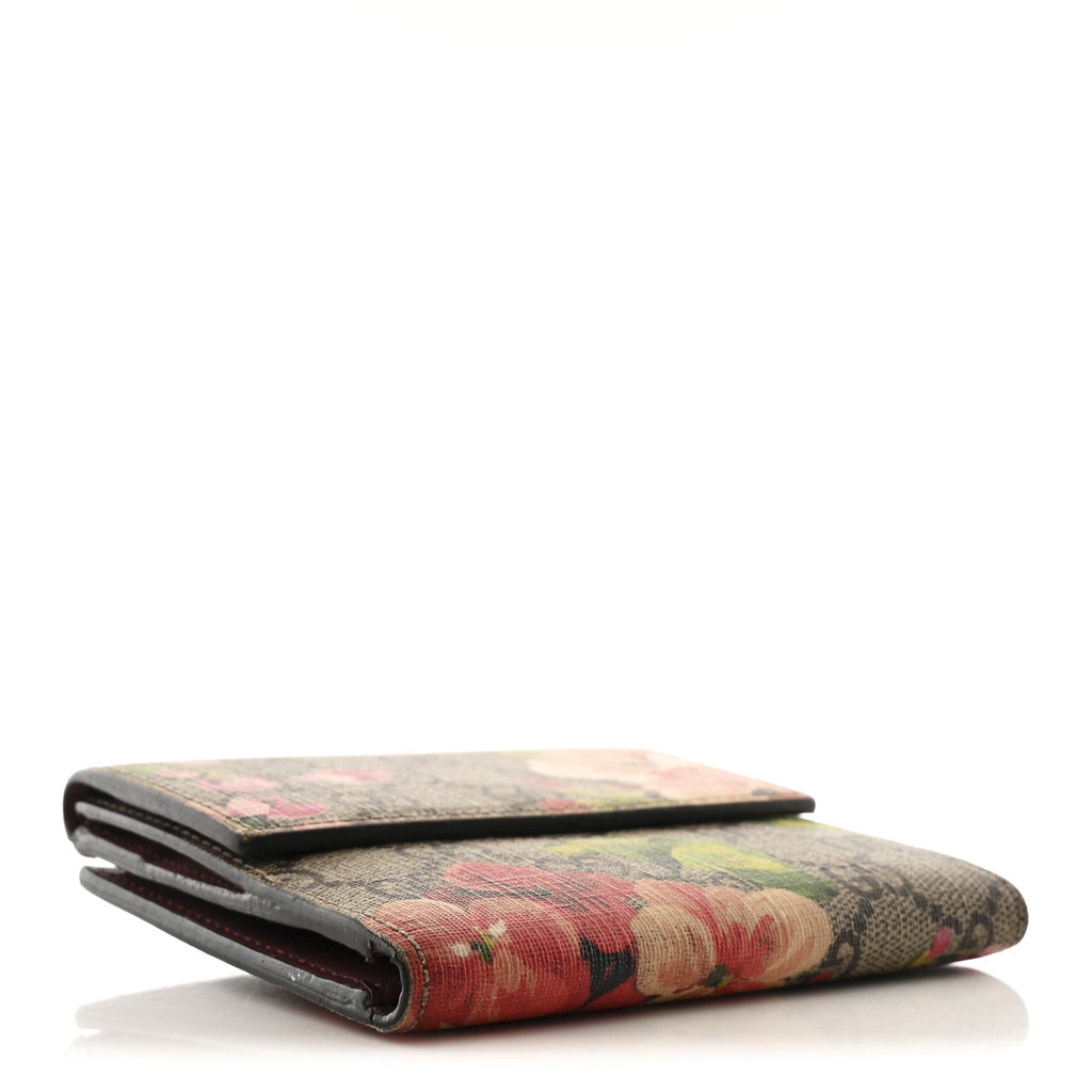 Gucci GG Supreme Monogram Blooms French Flap Wallet Beige Multicolor Dry Rose