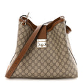 Gucci GG Icon Monogram Padlock Shoulder Bag Beige Dark Brown