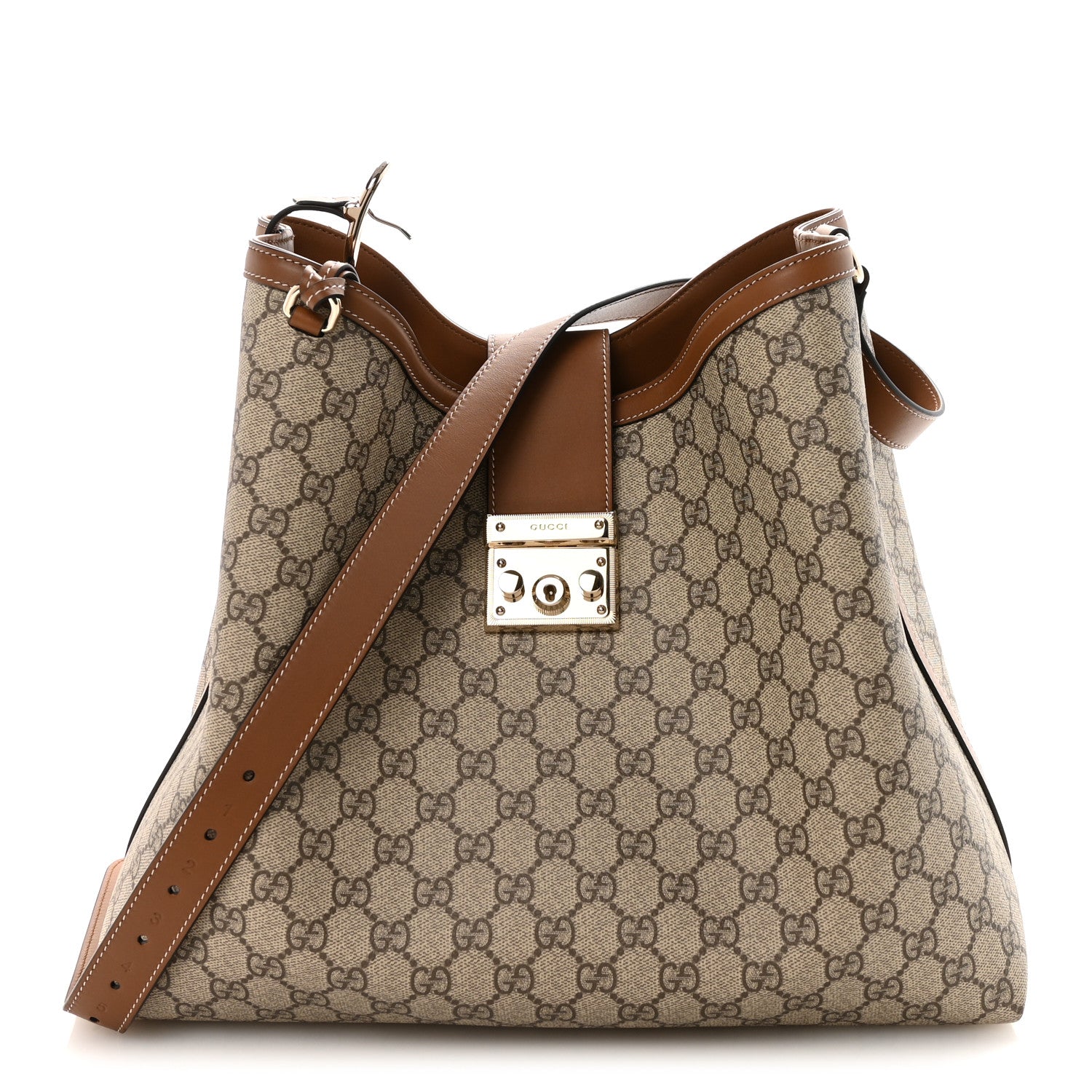 Gucci GG Icon Monogram Padlock Shoulder Bag Beige Dark Brown