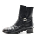 Calfskin Quilted Cap Toe Boots 41 Black Brown
